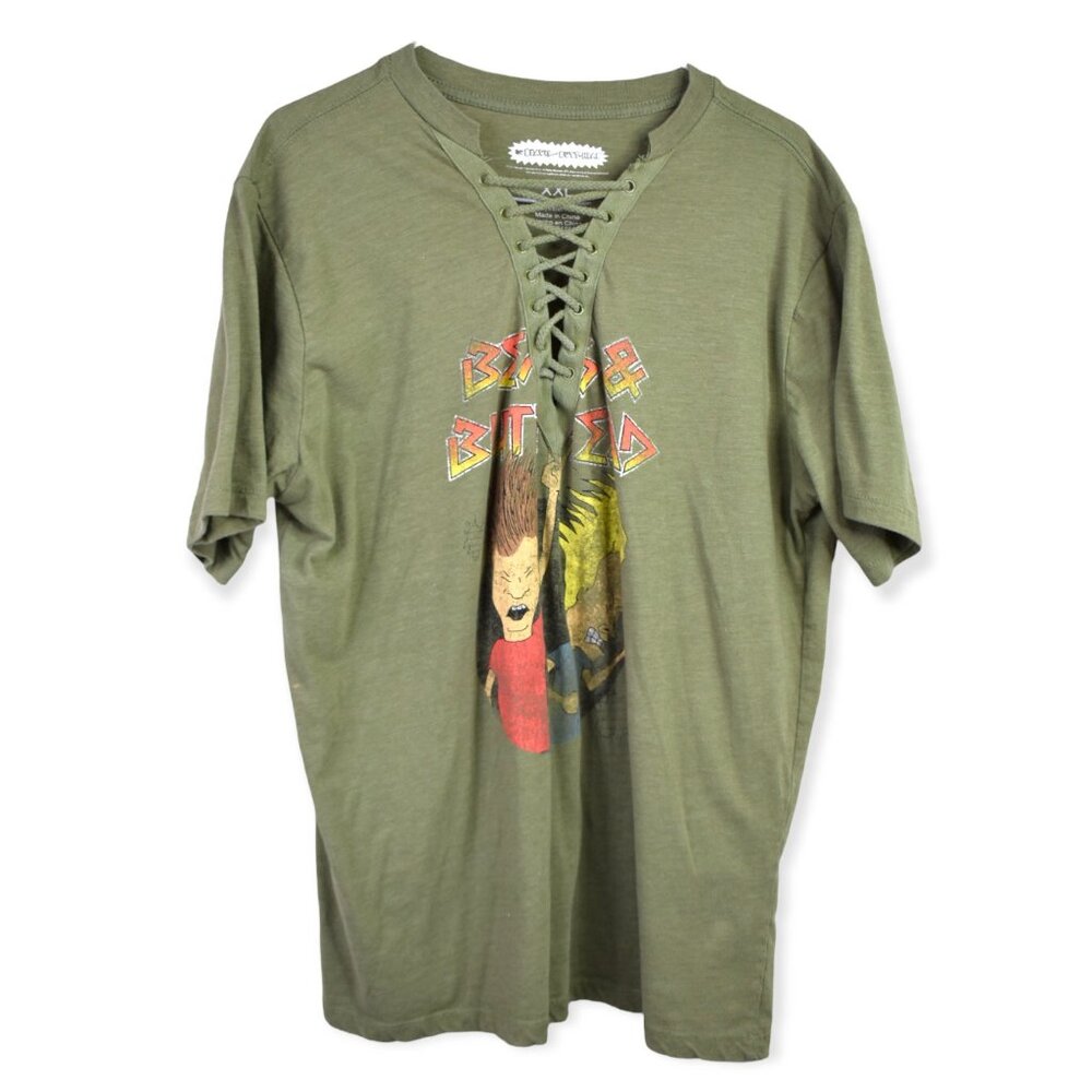 Beavis and Butthead Shirt XXL Womens MTV Retro Green Graphic Cotton Blend Vtg